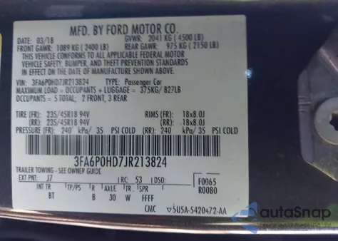 2018 Ford Fusion Se z USA, uszkodzony, nr VIN 3FA6P0HD7JR213824